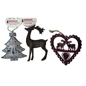 Christmas Ornaments Handmade Holiday Alpine Lodge‎ Set Of 3 Rustic Deer Tree NEW
